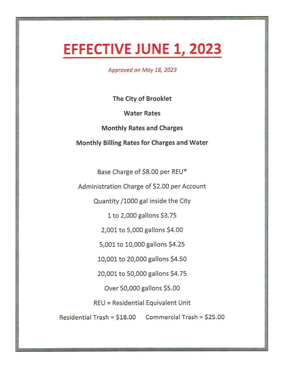 New Water Rates Effective 06/01/2023 